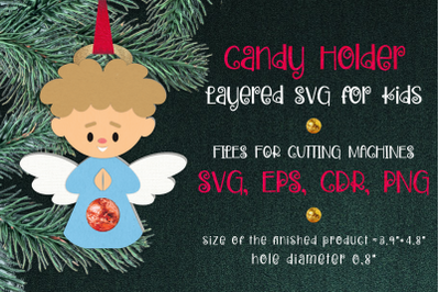 Angel Boy Christmas Ornament Candy Holder Template SVG