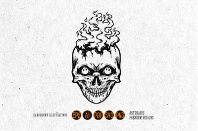 Burn Skull Head Flame Silhouette SVG