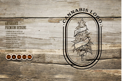 Vintage Cannabis Plant Logo Silhouette