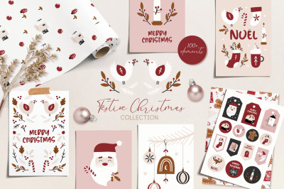 Festive Christmas pattern and clipart
