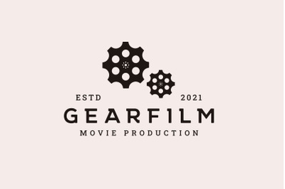 Gears with Film Reel for Movie / Cinema Productions Logo Design