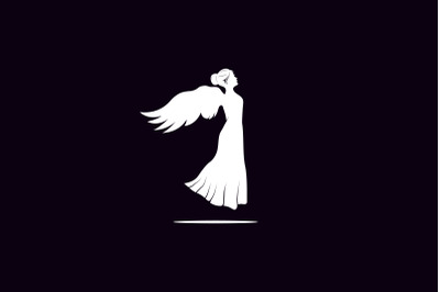 Silhouette of Beauty Woman Angel Logo Design