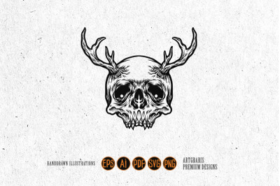 Skull with Deer Horns Silhouette Tattoo