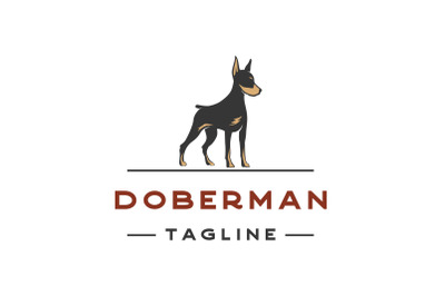 Vintage Hipster Doberman Pinscher Dog Logo Design