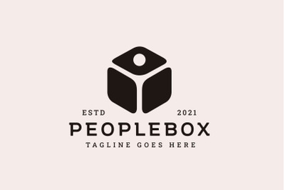 Vintage Hipster Cube box with People Logo Design