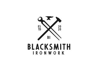 Blacksmith / Forge / Foundry with Crossed Hammer and Pliers Logo Desig