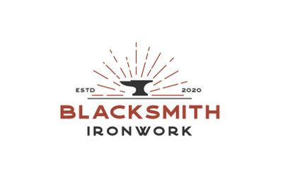 Vintage Retro Hipster Blacksmith Iron Anvil Foundry Logo Design