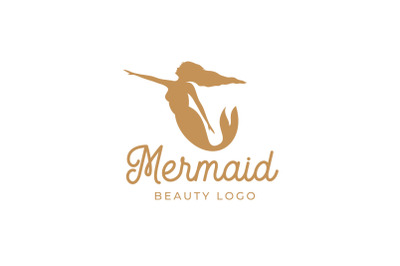 Silhouette of Mermaid with Long Hair Logo Design