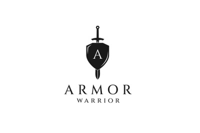 Knight Shield Armor with Sword Logo Design