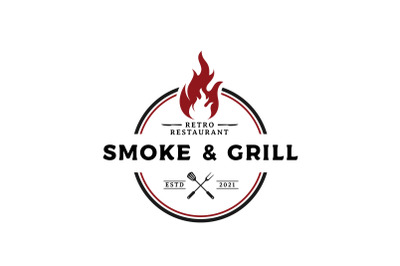 Rustic Vintage BBQ Grill, Barbecue, Barbeque Label Stamp Logo Design