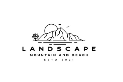 Landscape Mountain Sunset Island Lake Beach Sea Ocean Logo Design