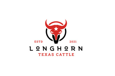 Longhorn Bull Buffalo Cow Cattle Head skull Logo Design