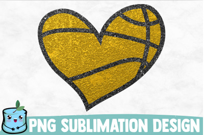 Golden Basketball Heart Sublimation Design