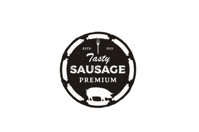 Vintage Retro Rustic Sausage with Pork Label Logo Design