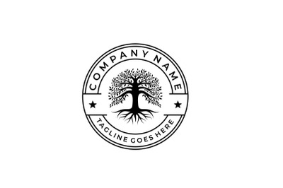 Tree of Life Stamp Seal Emblem Oak Banyan Logo Design