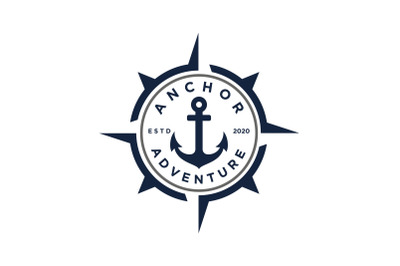 Anchor with Compass Stamp Badge Emblem Logo Design