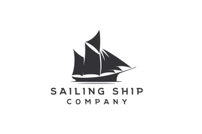 Vintage Sailing Ship Silhouette Logo Design