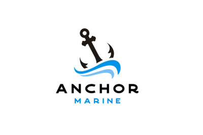 Anchor Silhouette with Waves for boat ship navy nautical Logo Design