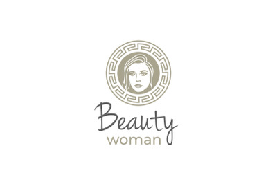 Artistic Beauty Woman Logo Design with Traditional Ornament