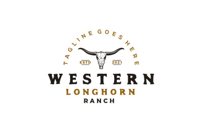 Texas Longhorn Logo, Country Western Bull Cattle Vintage Retro Logo De