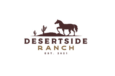 Horse silhouette in desert Logo Design