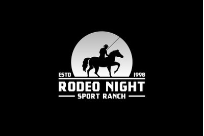 Cowboy Riding Horse Silhouette at Night / Moon Logo Design