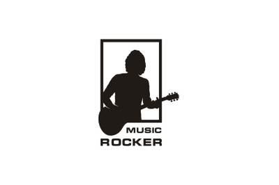 Silhouette Guitarist, Music Rock singer Guitar Player Classic Logo Des