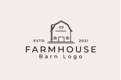 Vintage Retro Monoline Golden Wood Barn Farm Logo Design