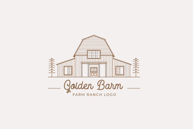 Vintage Retro Monoline Golden Wood Barn Farm Logo Design