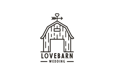 Monoline Line art &nbsp;Barn with arrows and heart love for Wedding Logo