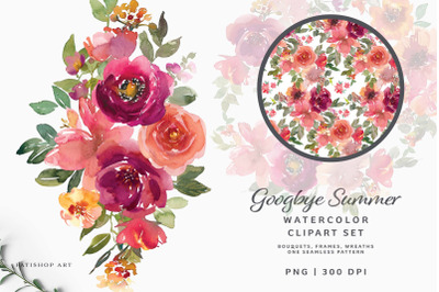 Burgundy Peachy Watercolor Floral Set