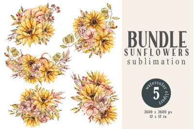 Sunflower bouquet sublimation bundle. T-shirt designs