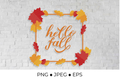 Hello fall handwritten calligraphy autumn quote