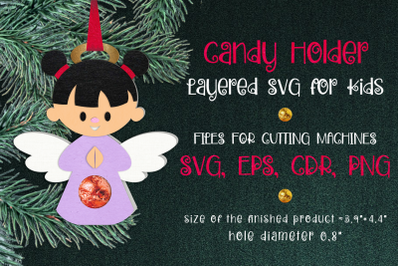 Angel Girl Christmas Ornament Candy Holder Template SVG