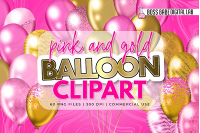 Pink and Gold Balloon Clipart