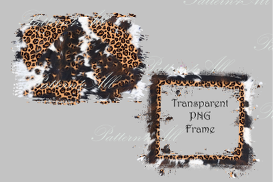 PNG Leopard Cowhide Frame Background, Shabby Distressed, Rustic Cow