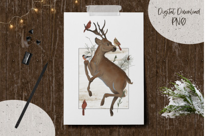 Animalistic Winter Prints. Deer PNG.