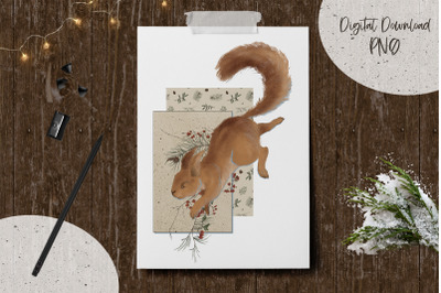 Animalistic Winter Prints. Squirrel PNG.