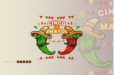 Cinco De  Mayo Cartoon Mexican Green Red Hot Chili Pepper