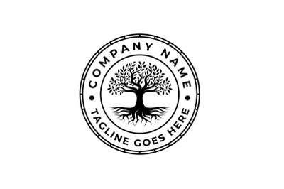 Tree of Life Stamp Seal Emblem Oak Banyan Tree Logo Design