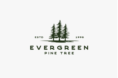 Vintage Retro Evergreen, Pines, Spruce, Cedar Trees Logo Design