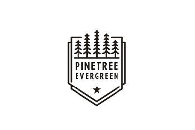 Vintage Monoline Evergreen, Pines, Spruce, Cedar Trees Logo Design