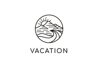 Line art Mountain and Beach Logo Design