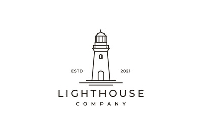 Line art Lighthouse Searchlight Beacon Tower Logo Design