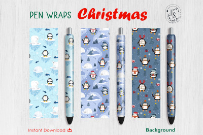 Christmas Penguin Pen Wraps File Set