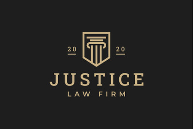 Law Firm Symbol Logo, Justice Scale and Shield Vector Icon