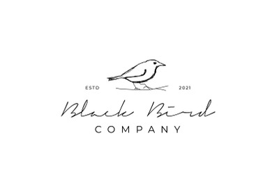 Vintage Retro Hand Drawn bird Silhouette Logo Design