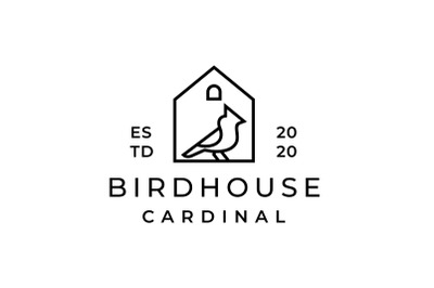 Cardinal Bird with house Logo Design, line outline monoline