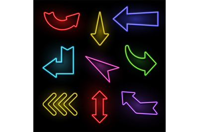 Arrows neon. Electric light direction arrow shapes. Casino, motel and