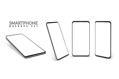 Smartphone. Realistic devices. 3D phone mockups set. View from differe